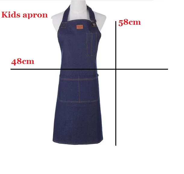 Children Джинсовый фартук для шеф-повара, кухни, приготовления барбекю, Кухонный Фартук для женщин и мужчин, регулируемый Карманный Фартук для шеф-повара, Детский фартук - Цвет: Children