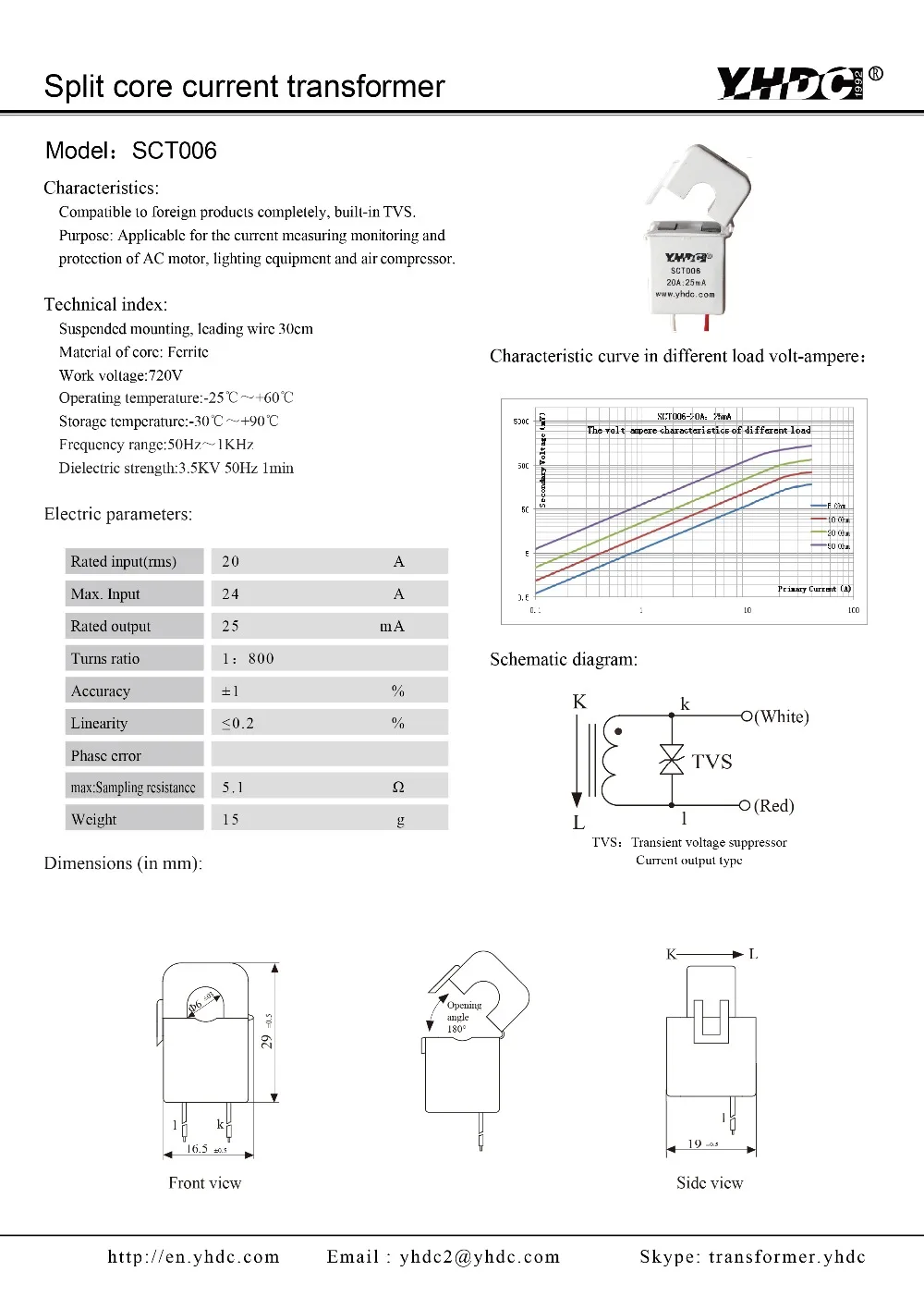 20A/25mA мини разделенный сердечник трансформатор тока SCT006