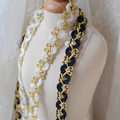 10yards/ lot 1cm width Fashion Handmade DIY Gold Thread Polyester Hollow Lace Trimming Ribbon for Clothing Sewing -DC - купить по