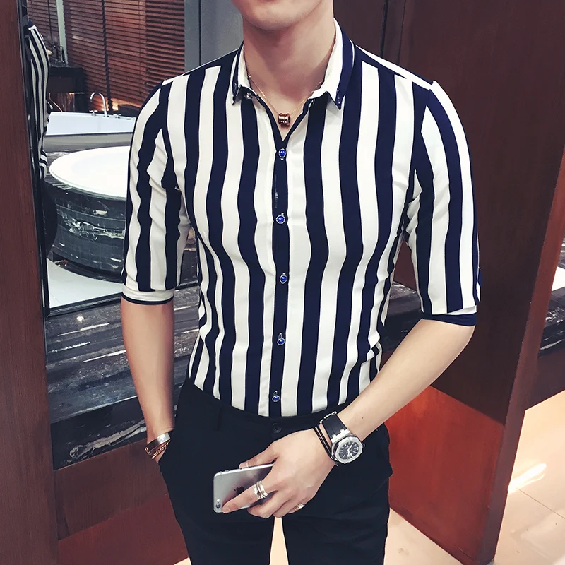 2017 в полоску Повседневная хлопковая рубашка Для мужчин Прохладный моды Лен