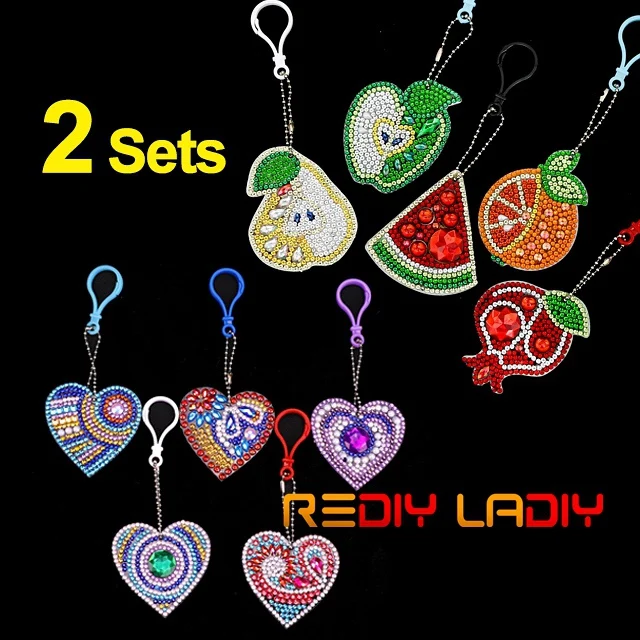 Hearts-Fruits DIY брелок для ключей Алмазная вышивка крестиком специальная форма Алмазная мозаика пиксельное искусство хобби и ремесла Алмазная вышивка - Цвет: Hearts-Fruits