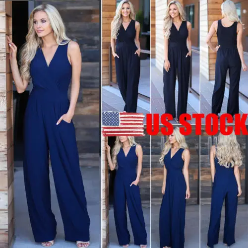 Женский Осенний Повседневный Свободный комбинезон с v образным вырезом без