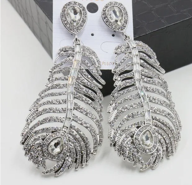 Женские сверкающие серьги в стиле барокко большие стразы виде листьев и перьев
