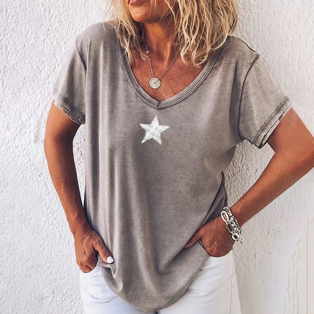 Для женщин короткий рукав блузки женские летнее платье с v образным воротником