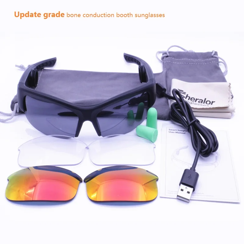 retailsales SGS06 UV400 protection anti-slip driving ricing fishing sport half-rim sunglasses with bone conduction bluetooth