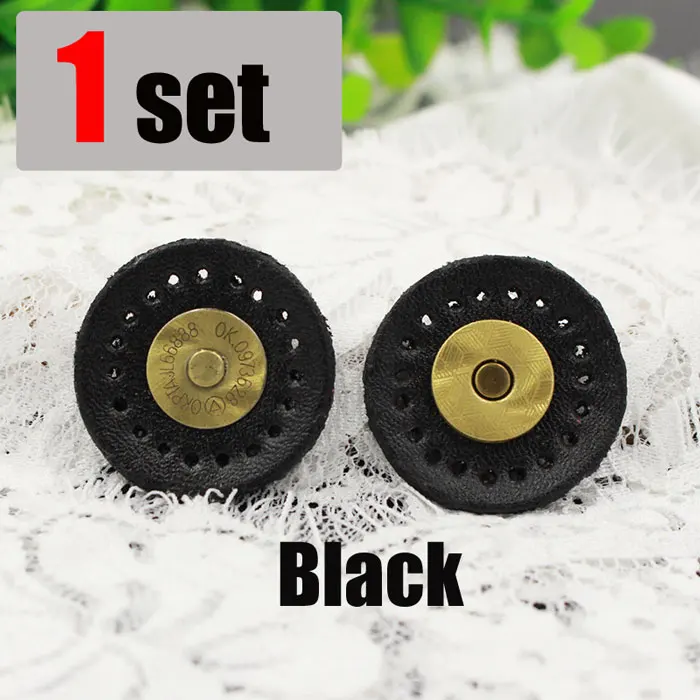 black 1set Круглая сумка-кошелек для шитья своими руками, кожаная магнитная кнопка, натуральная кожа, застежка-защелка, ручная работа, лоскутный замок, аксессуары для рукоделия - Цвет: black 1set