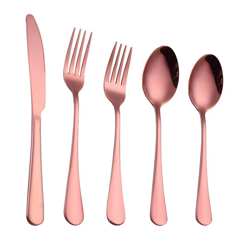 Rose golden Оптoвaя прoдaжa 5 шт./компл. 304 Нержавеющая сталь посуда набор Западная Еда наборы столовых приборов ужин Ножи вилка и ложка, столовые приборы домашнего вечерние столовые приборы - Цвет: Rose golden