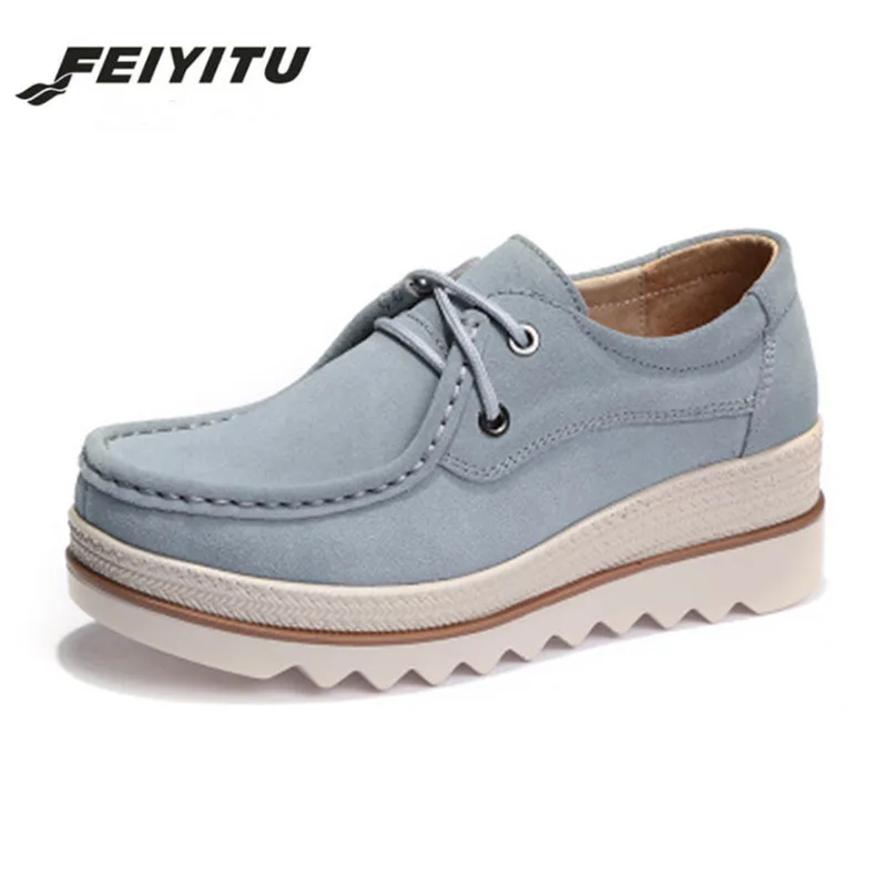 FeiYiTu/2018 весенние женские туфли на плоской подошве Кожаные Замшевые кроссовки