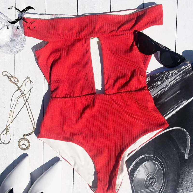 Bikinx с открытыми плечами красный купальный костюм Женщины Купальники High-cut bikini 2018