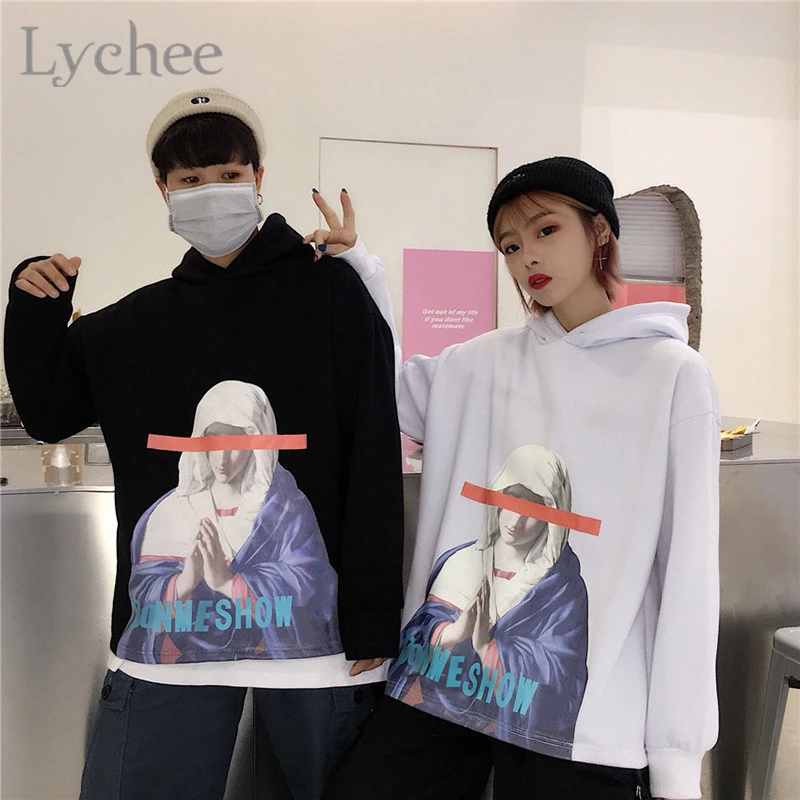 Женская флисовая толстовка Lychee в стиле Харадзюку С Капюшоном и надписью молитвы
