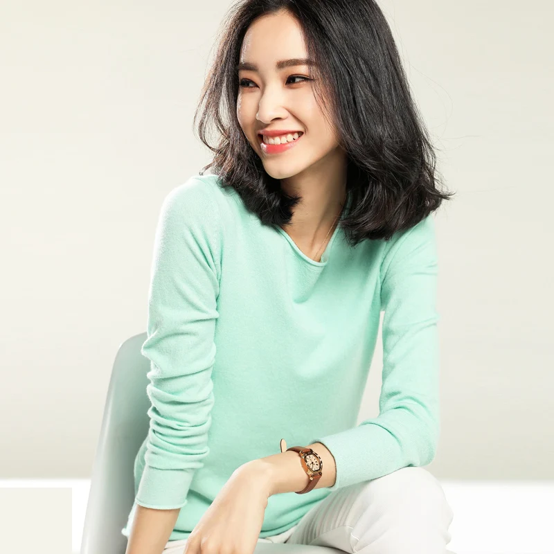 JECH Spring Women Pullovers Sweaters Curled O Neck Summer Long Sleeve Solid Fashion Knitted Jumpers Female | Женская одежда