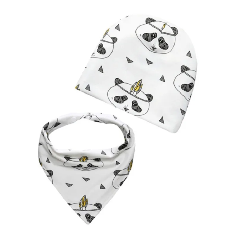 

Spring Baby Hat Set +Bib Cloth Set Cute Cartoon Print Baby Boy Hat Cotton Knitting Baby Girl Hat Fashion Newborn photography