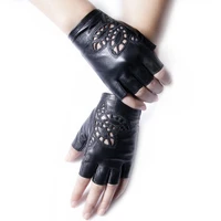 genuine leather gloves female semi finger sunscreen motorcycle half finger gloves women short design spring and autumn thin g154