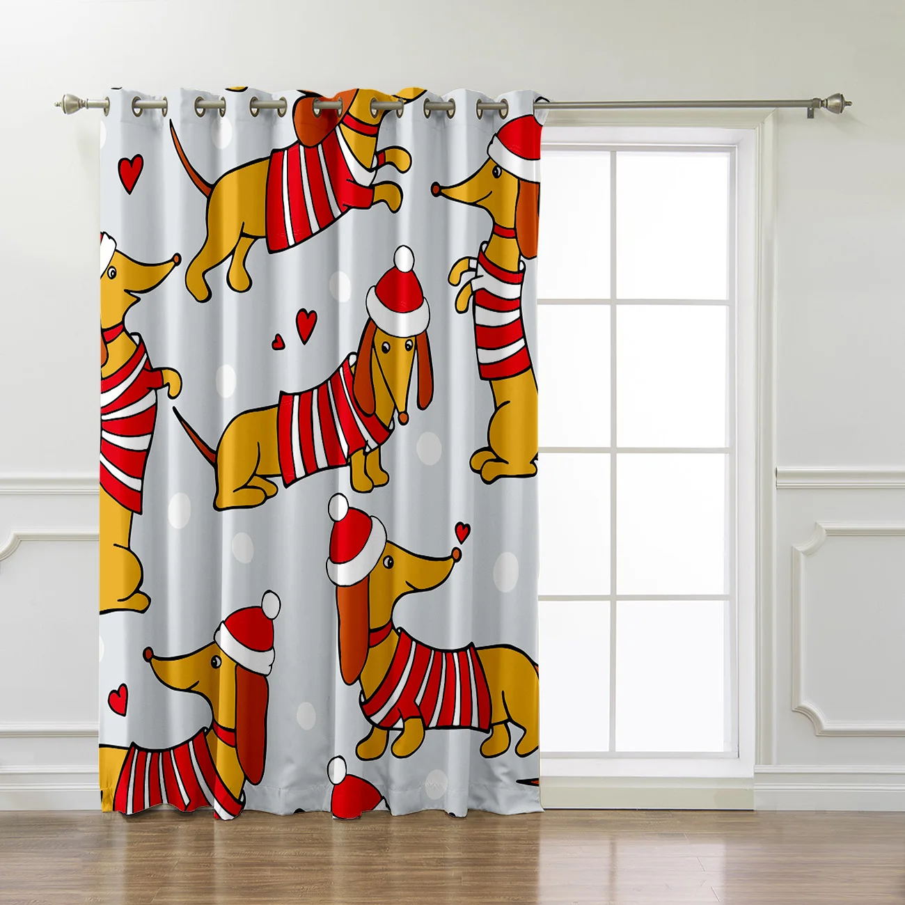 Зимние шторы на окна такса с изображением собаки|Занавески| |