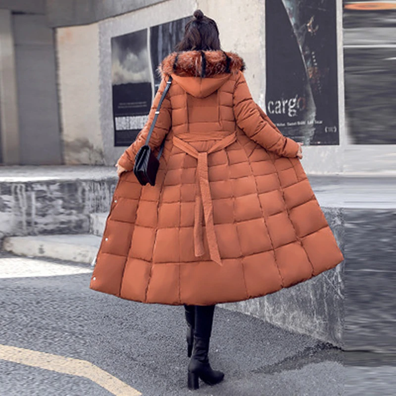 Парки Женская одежда 2018 Длинные выше колена с меховым воротником большого