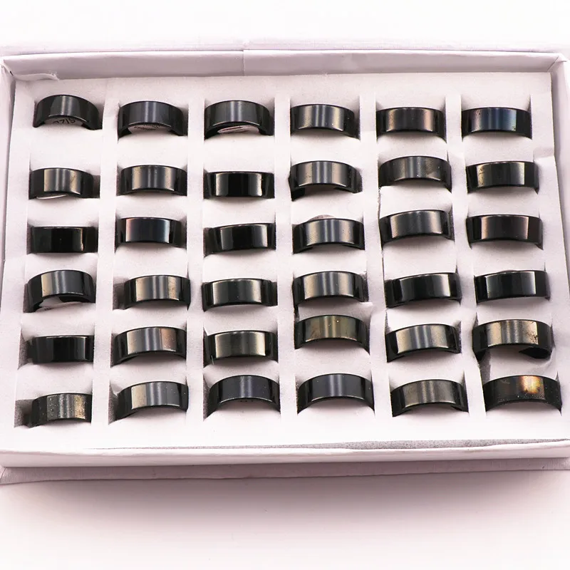 Black 8mm 50 шт. классический ремешок для часов из нержавеющей стали кольца мужские и женские свадебные кольца три цвета зеркальная полированная внутри - Цвет основного камня: Black 8mm
