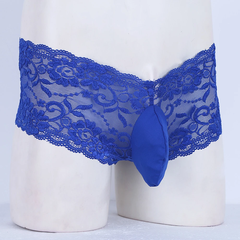 Men Floral Lace See-through Boxer Shorts Underwear Underpants with Closed Penis Sheath Jockstraps Gay Panties for Mens Underwear