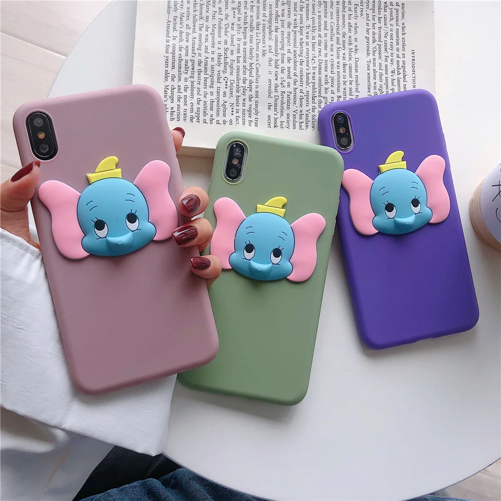 Dumbo 3D Silicone doll Phone Case For Apple iPhone X XS Max Xr 7 8 6 6s Plus Cartoon Flying elephant baby Candy TPU Cover |