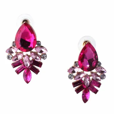 Pink Новые модные серьги, стразы, милые металлические серьги-гвоздики с драгоценными камнями для женщин, серьги с кристаллами, Brincos FactoryW3208 - Окраска металла: Pink