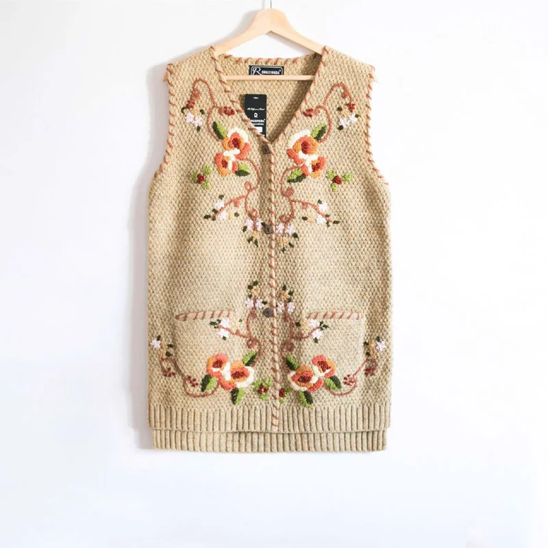 Женский длинный кардиган без рукавов черный шерстяной жилет в китайском стиле с