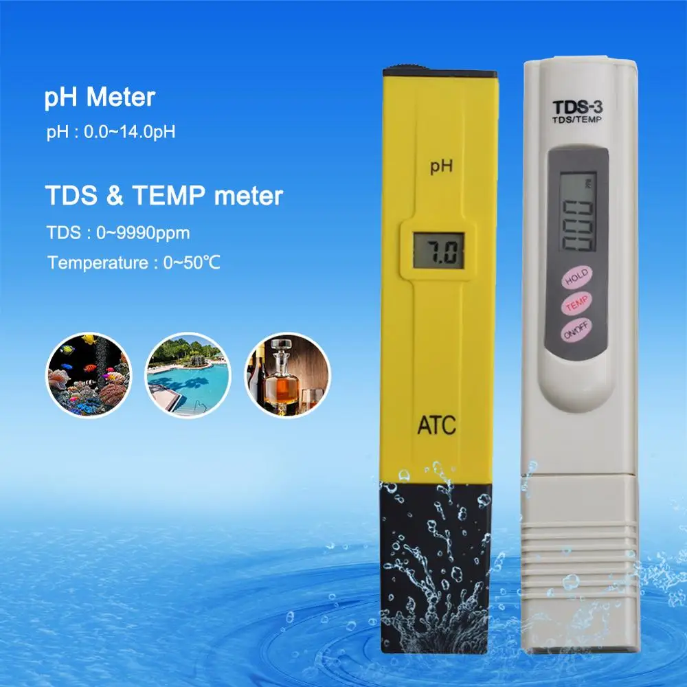 TDS ATC ph meter Цифровой измеритель PH TDS EC 0,00-14,0 PH тестер TDS и EC измеритель термометр 0-9999us/cm 0-9999ppm 0,1-80,0 градусов 3 в 1 монитор воды - Цвет: TDS ATC ph meter