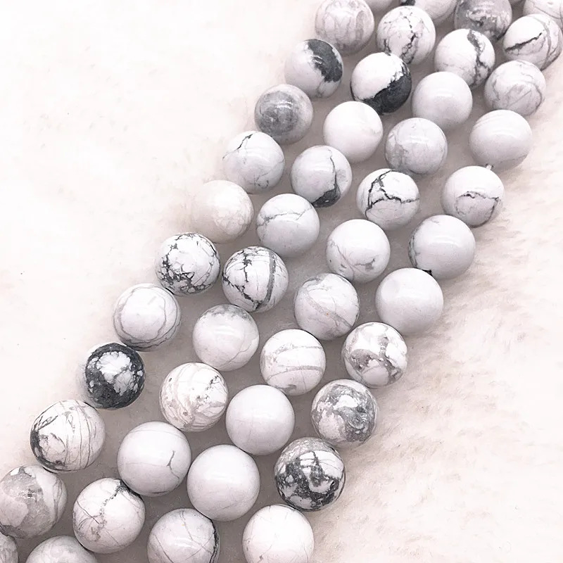 Белые шарики из натурального камня Howlite для изготовления браслета своими руками