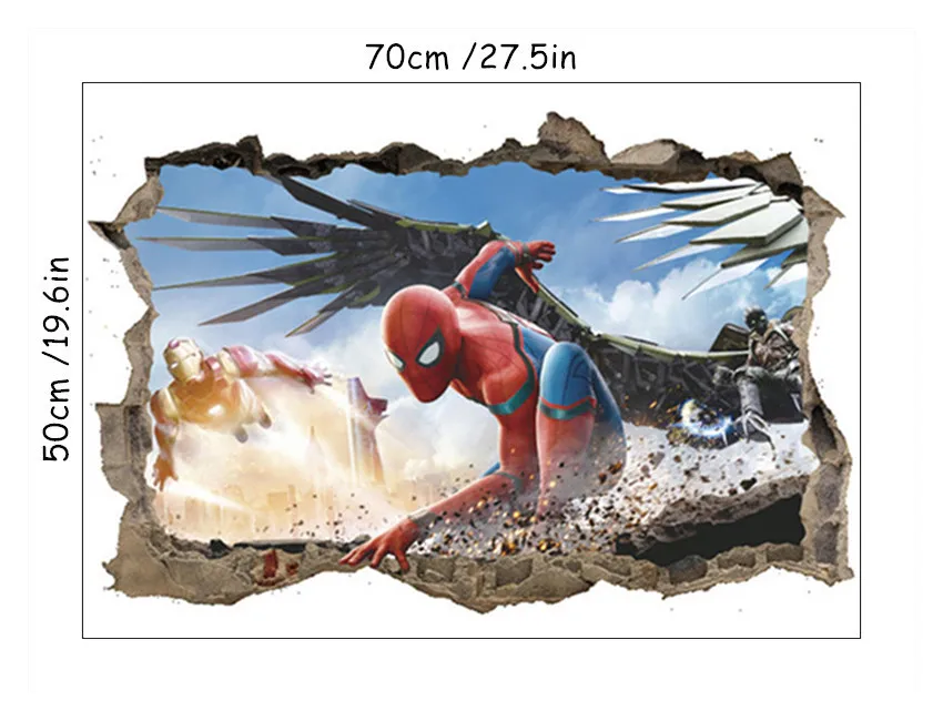 ZY14203 Фигурки из фильма «мстители», плакат, Супер герои, 3d разбитая стена, виниловые аниме наклейки, украшение детской комнаты, обои marvel 70*50 см - Цвет: ZY14203