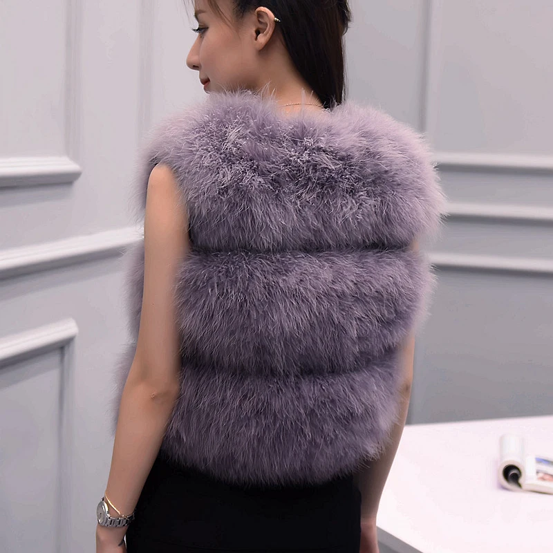 Серая модная куртка из натурального меха страуса tsr431