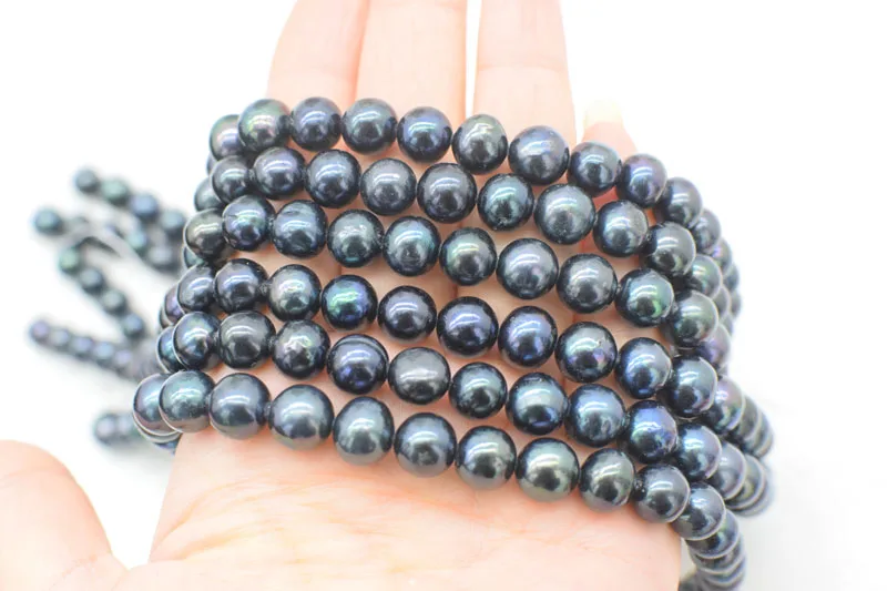 

freshwater pearl black near round 9-10mm A FPPJ wholesale beads nature loose beads 15inch for DIY jewelry