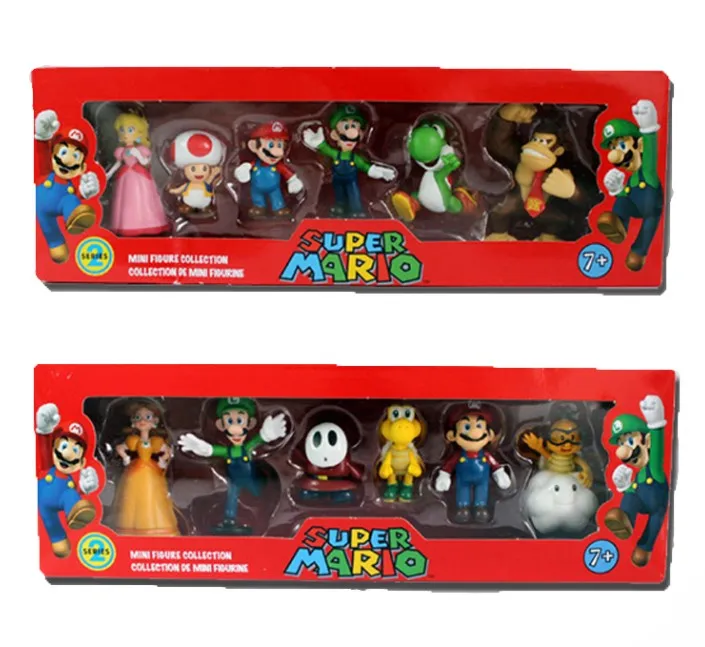 3-5 см Super Mario Bros Peach PrincessDaisy Toad Марио Луиджи Йоши Ослик Конг ПВХ фигурка игрушки куклы 6 шт./компл. Новинка в коробке - Цвет: Pink and yellow