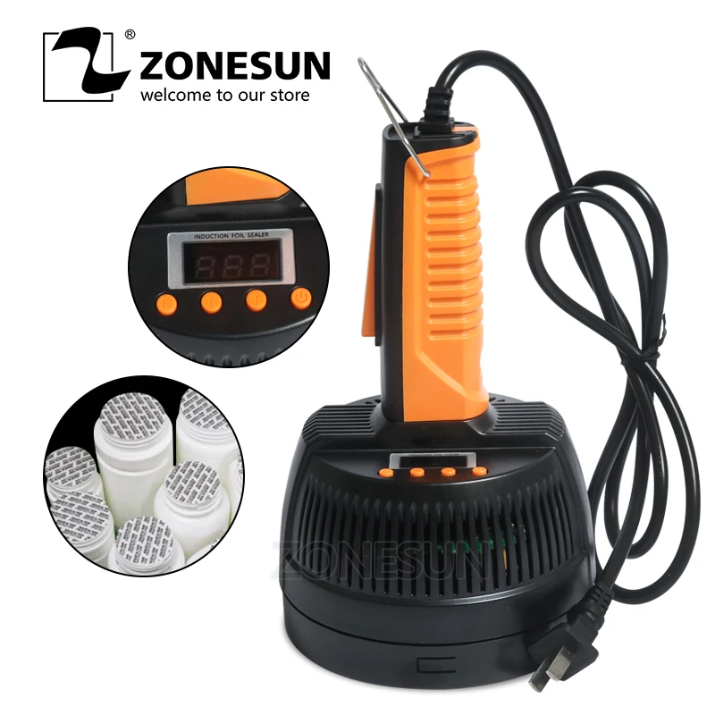 ZONESUN ручной 220V электромагнитный укупориватель, машина для запечатывания алюминиевой фольгой Пластик Стекло насадка для бутылок машина