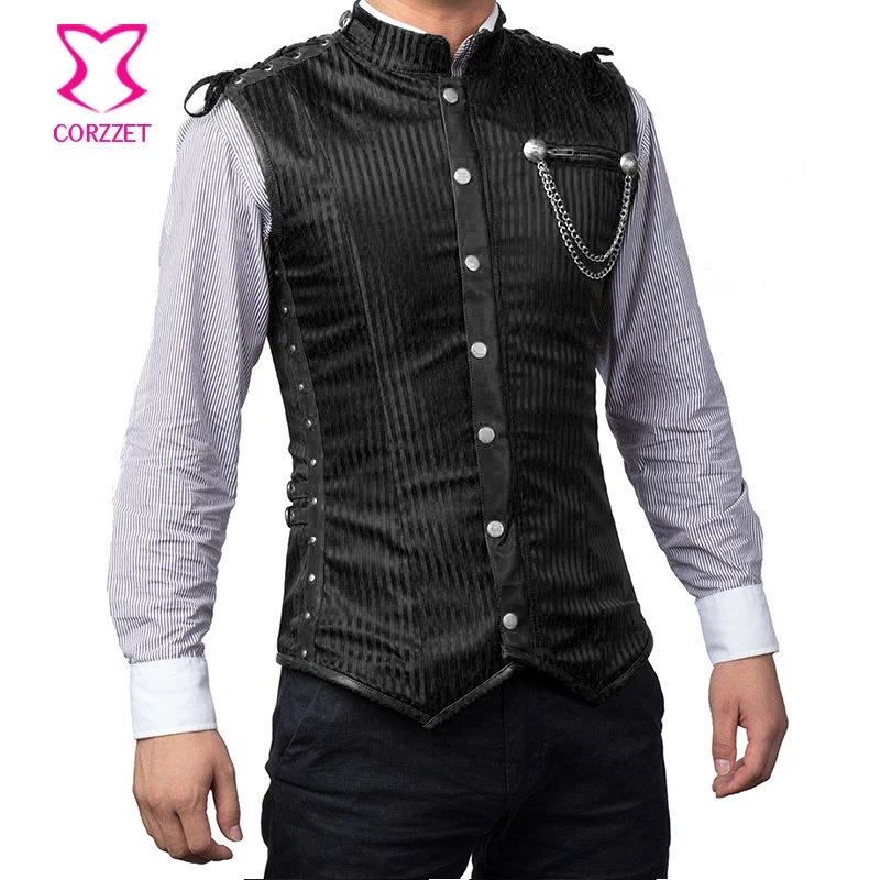 Мужской жилет в черную полоску без рукавов стиле стимпанк|vest men|chaleco hombresteampunk vest men
