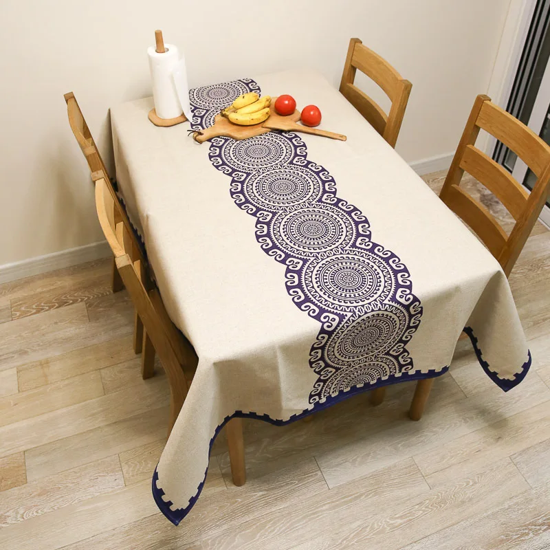 Геометрическая окрашенная скатерть из хлопка и льна национальная ветровая для
