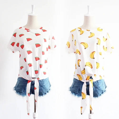 Бесплатная доставка футболка из 100% хлопка с коротким рукавом принтом фруктов