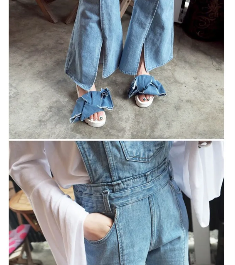 Комбинезон женский джинсовый с эффектом потертости пикантный узкий длинный