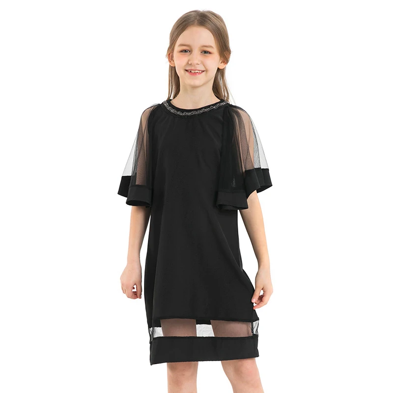 Летнее Детское платье черные шифоновые платья для девочек-подростков свободное