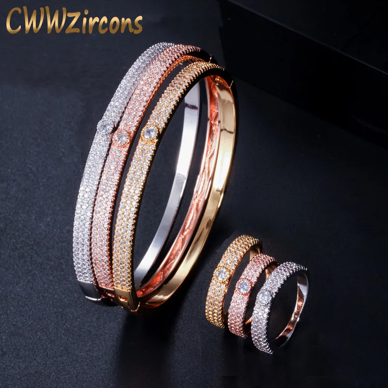 Cwwzircon роскошный круглый браслет кольцо наборы модные Дубай золотой и серебряный