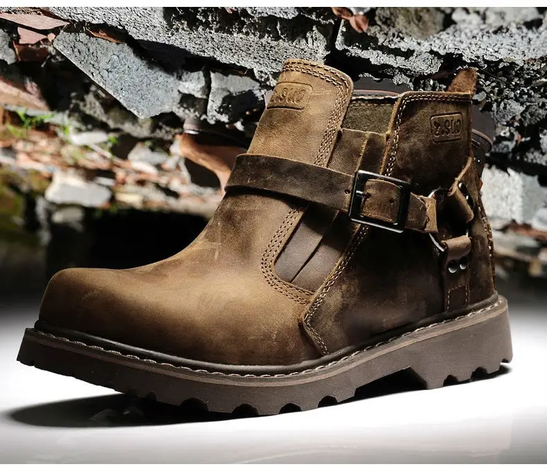 ZS337 Brown Повседневные мотоциклетные ботинки из натуральной кожи; туристические ботинки; уличная Байкерская обувь; ковбойский британский стиль; Размеры 35-44 - Цвет: ZS337 Brown