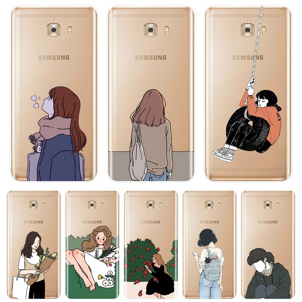 TPU Cartoon Girl Japan Aesthetic Phone Case For Samsung Galaxy C5 C7 C8 Silicone Soft Back Cover C9 Pro | Мобильные телефоны и