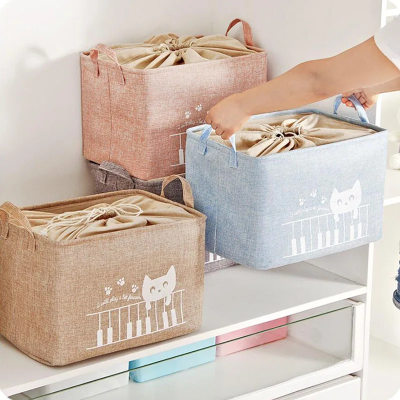 Симпатичная льняная настольная коробка для хранения с котом корзина держателем
