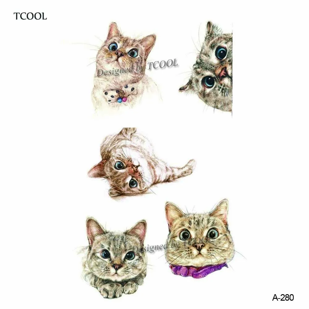Wyuen Cat животных временные татуировки Стикеры Водонепроницаемый Для женщин мода поддельные Средства ухода за кожей Книги по искусству 9.8x6 см детские руки татуировки A-280