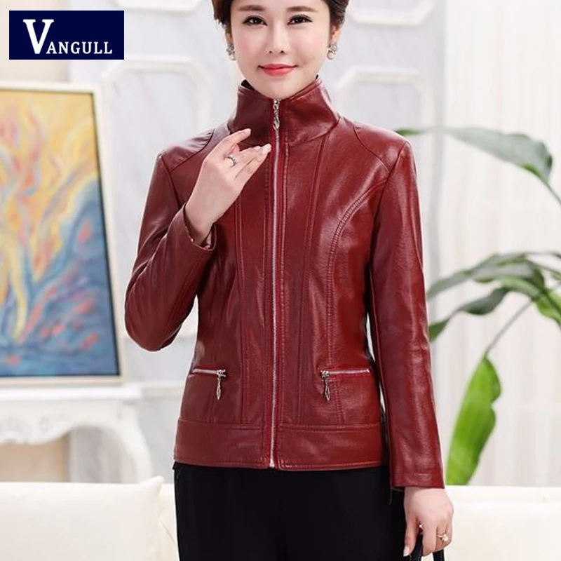 Vangull, женские Куртки из искусственной кожи, модные, Осенние, зимние, женские, одноцветные, искусственная кожа, пальто с длинным рукавом размера плюс, женская кожаная куртка