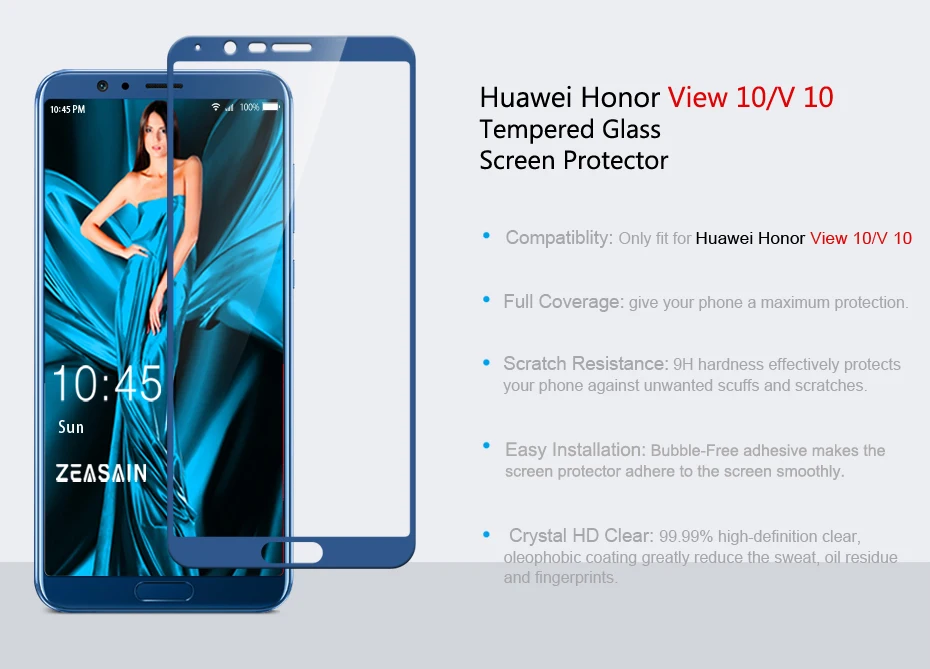 ZEASAIN 9H полное покрытие закаленное стекло для huawei Honor View 10 Honor V10 V 10 защита экрана 2.5D Закаленное стекло пленка