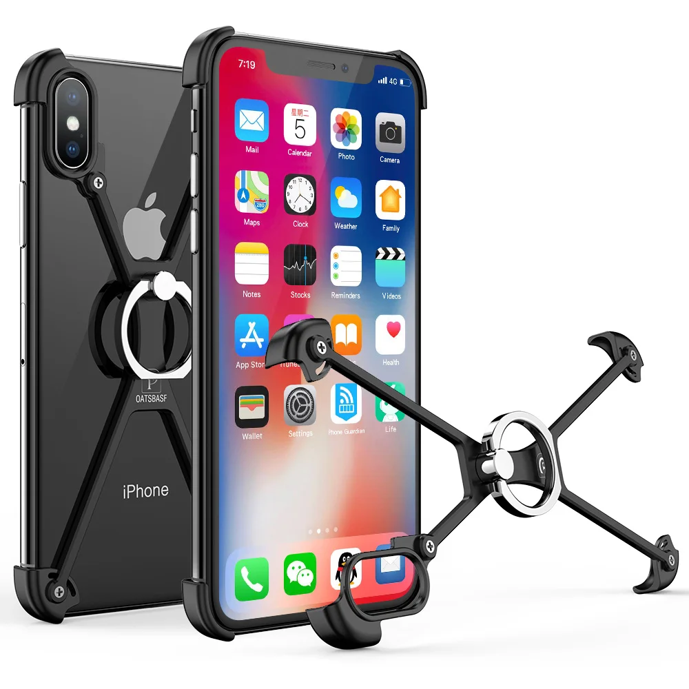 X Shape with Ring Holder case For iPhone XS Shell for MAX Case Metal Bumper With Gift Glass Film | Мобильные телефоны и
