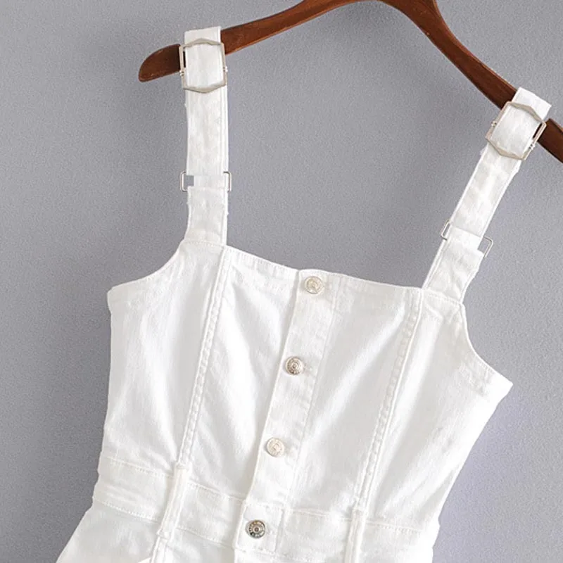 QZ204 Новое Женское приталенное платье белого цвета на подтяжках Короткое