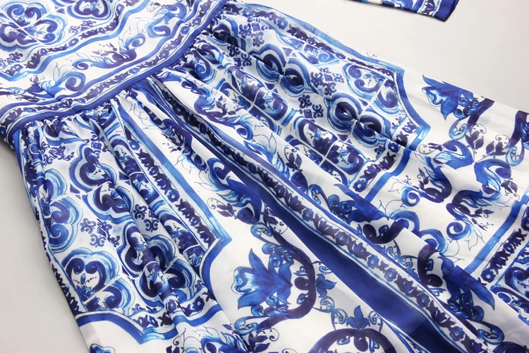 Женское платье с принтом синее и белое длинными рукавами лето-осень 2018 S-4Xl |