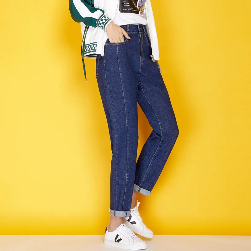 LEIJIJEANS новые осенние высокие уличные плиссированные темно синие с высокой талией