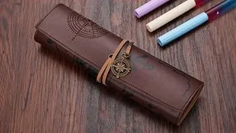 Deep Brown-3 Винтажный пенал в ретро-стиле с картой сокровища, роскошный кожаный чехол для ручки из ПУ кожи, сумка для канцелярских принадлежностей, школьные принадлежности, косметичка для макияжа - Цвет: Deep Brown-3