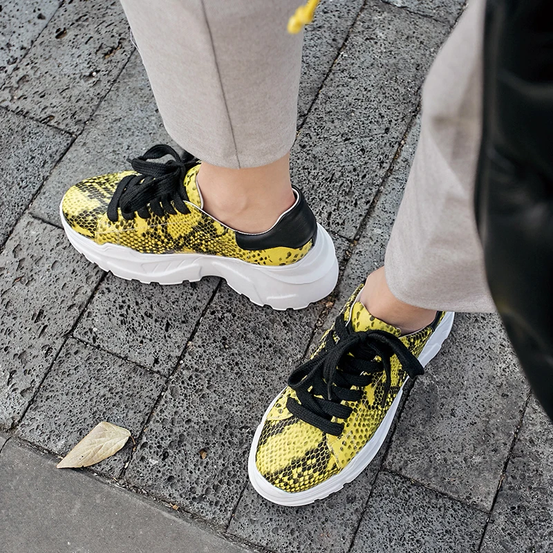 Buono Scarpe змеиные вены кроссовки женские натуральная коровья кожа Мода папа обувь женские на платформе со шнуровкой эспадрильи Дамская обувь