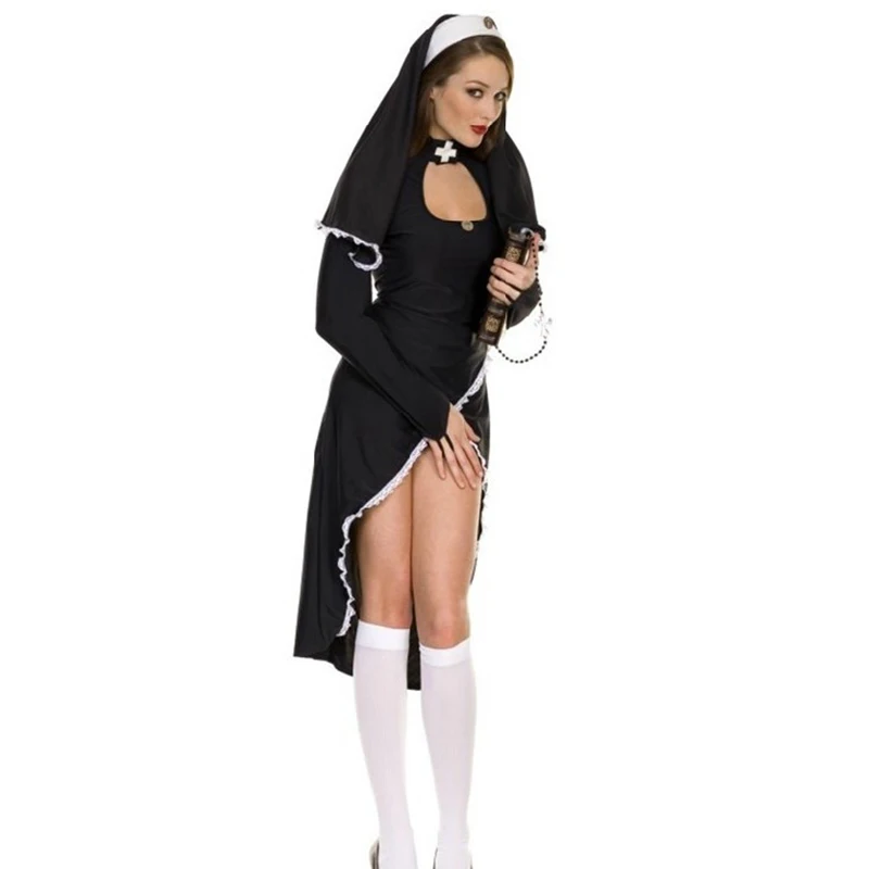 

Hot Arab Clothing Sexy Halloween Costume for Women Black Monk Cosplay Fancy Dress Uniform Ladies Sexy Nun Halloween Costumes